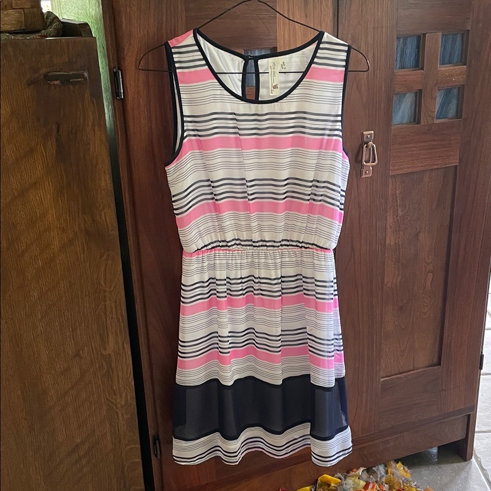 Pink Owl Striped Pink and Navy short sleeve Dress.  Great for warm weather.